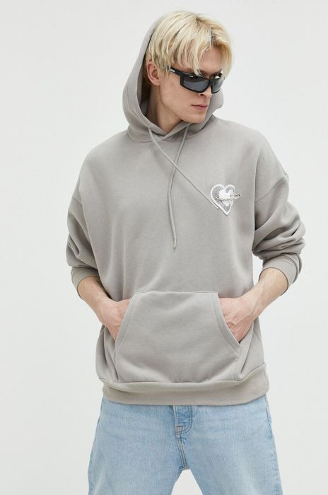 Кофта Sixth June чоловіча колір сірий з капюшоном з аплікацією
