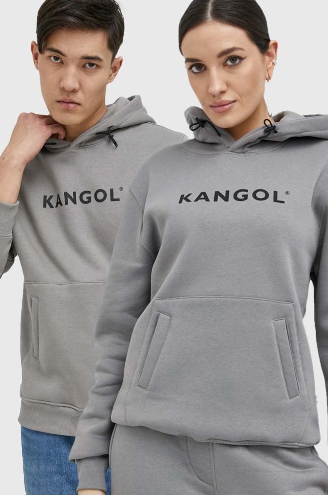 Кофта Kangol unisex колір сірий з капюшоном з принтом