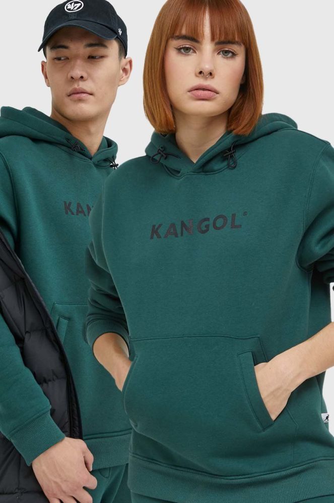 Кофта Kangol unisex колір зелений з капюшоном з принтом