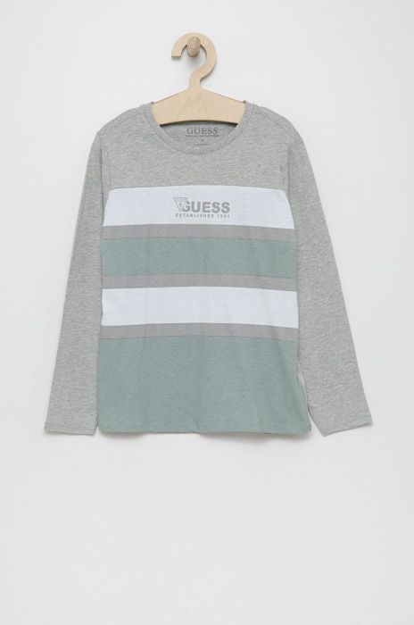 Дитячий бавовняний лонгслів Guess колір бірюзовий однотонний