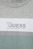 Дитячий бавовняний лонгслів Guess колір бірюзовий однотонний