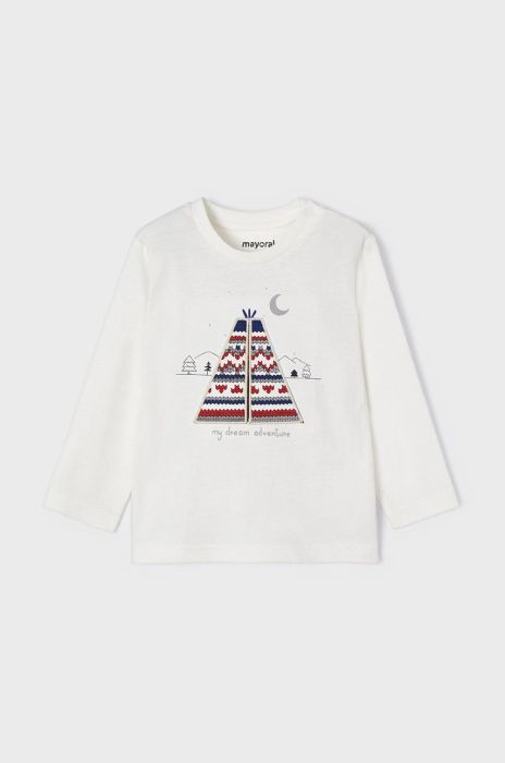 Дитячий бавовняний лонгслів Mayoral колір білий з принтом (2490202)