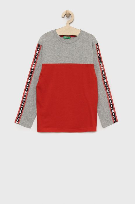 Дитячий бавовняний лонгслів United Colors of Benetton колір сірий з аплікацією (2668831)