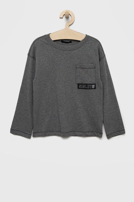 Дитячий бавовняний лонгслів Sisley колір сірий однотонний