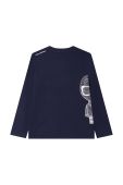 Дитячий бавовняний лонгслів Karl Lagerfeld колір синій з принтом
