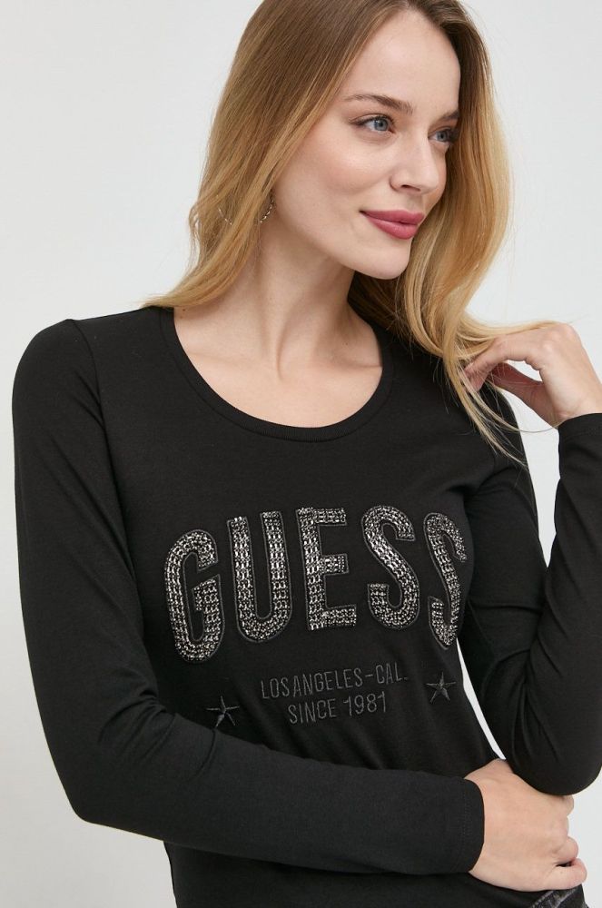 Бавовняний лонгслів Guess колір чорний (2753238)