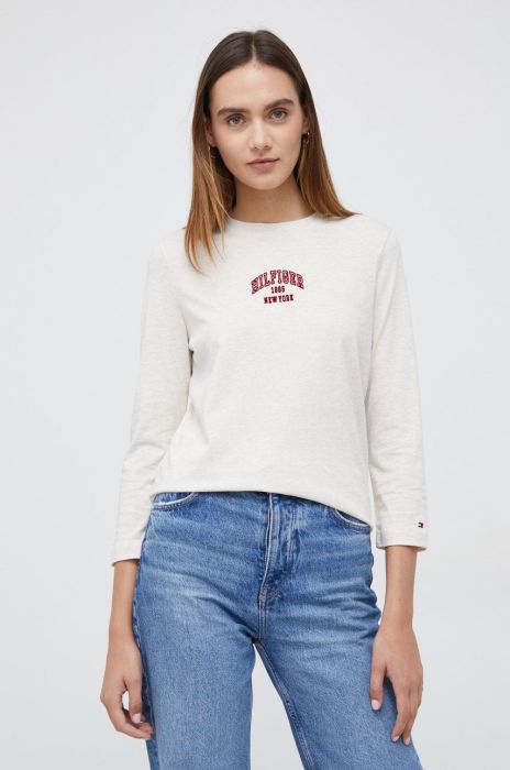 Бавовняний лонгслів Tommy Hilfiger колір бежевий (2671973)