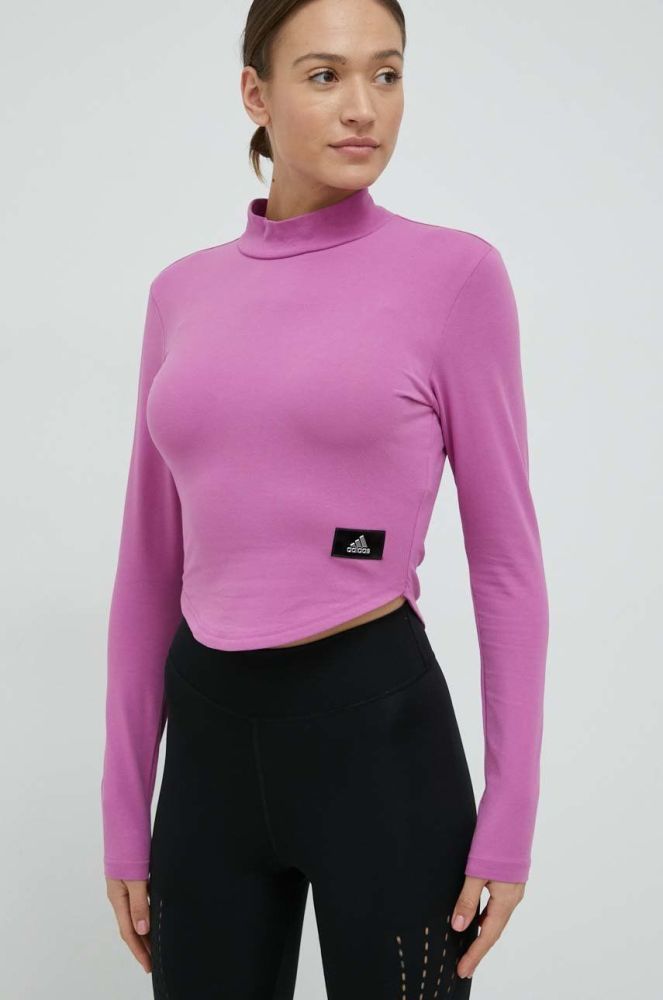 Лонгслів adidas жіночий колір фіолетовий півгольф (2866430)
