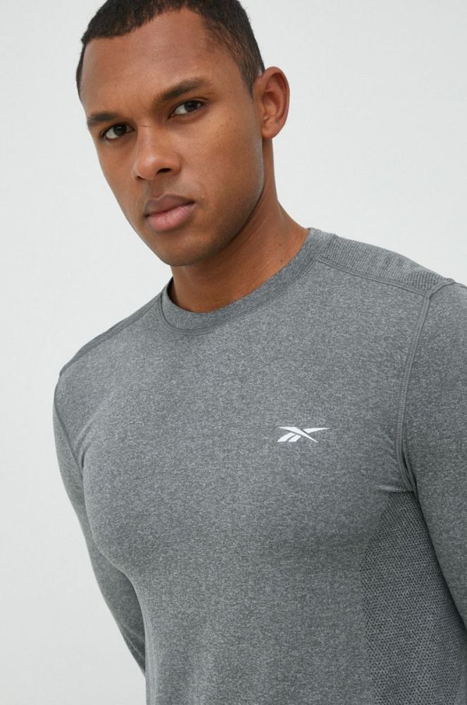 Лонгслів для тренувань Reebok United By Fitness MyoKnit колір сірий візерунок фото 4