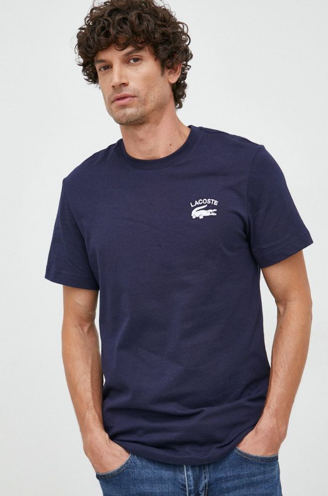 Бавовняна футболка Lacoste колір синій з аплікацією
