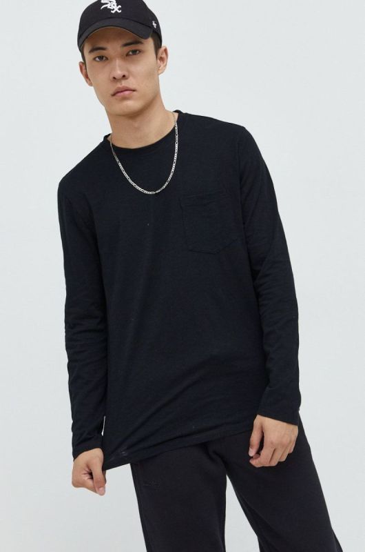 Бавовняний лонгслів Superdry колір чорний однотонний (2574309)