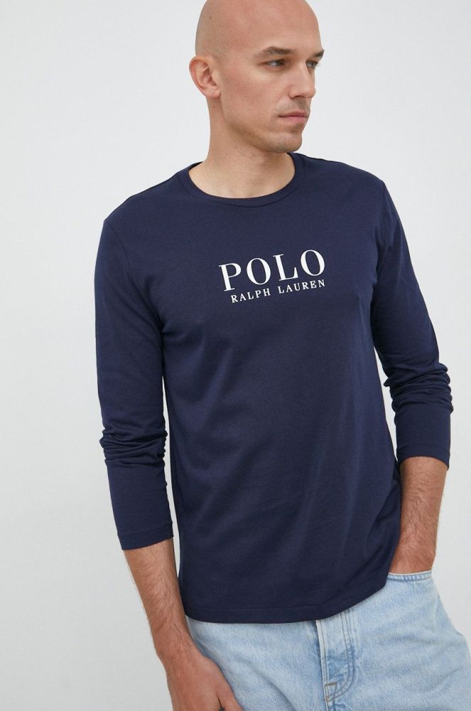 Бавовняний лонгслів Polo Ralph Lauren колір синій з принтом