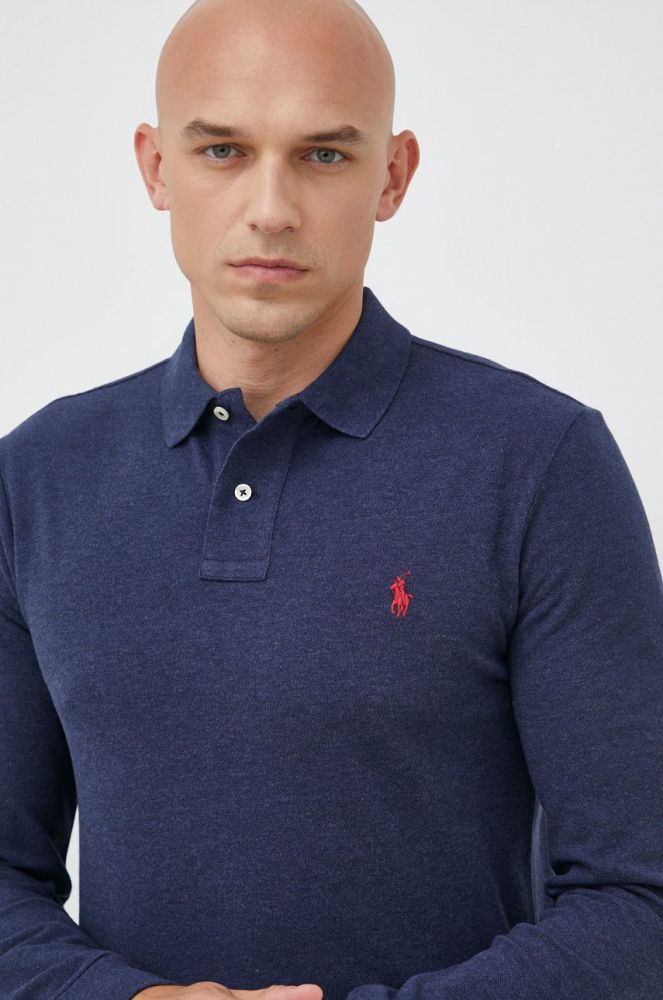 Бавовняний лонгслів Polo Ralph Lauren колір синій однотонний (2781956)