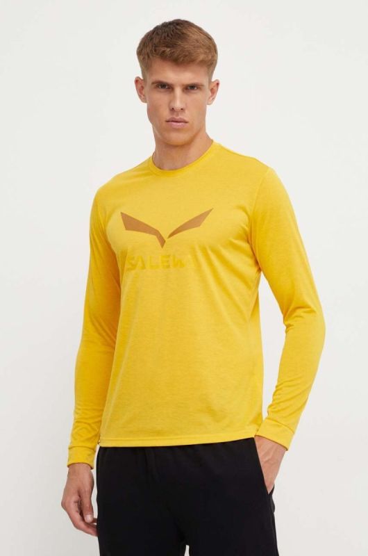 Спортивний лонгслів Salewa Solidlogo колір жовтий з принтом фото 2