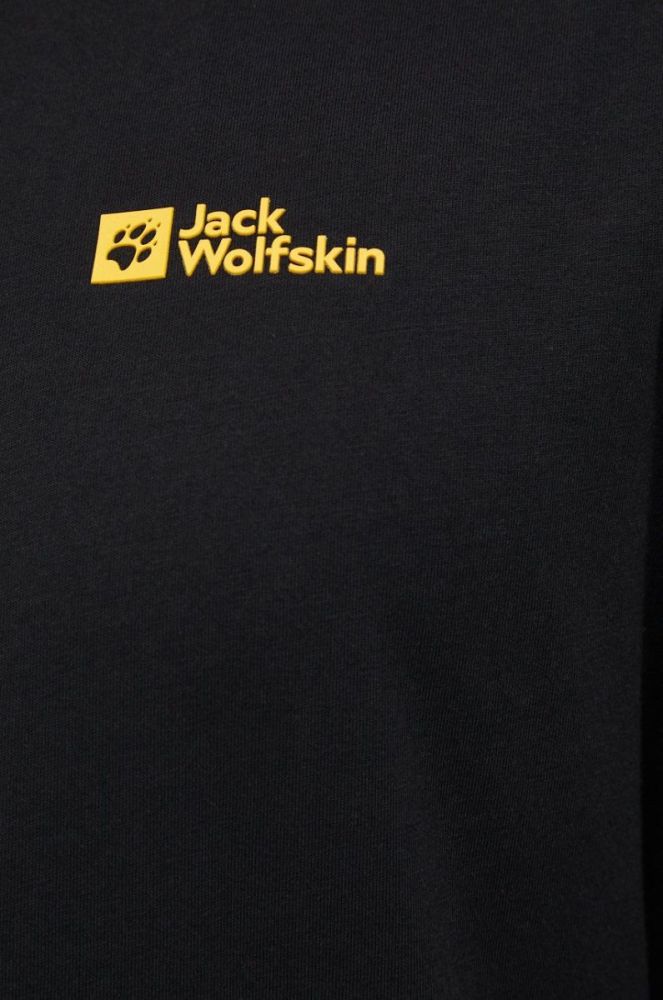 Бавовняний лонгслів Jack Wolfskin Essential колір чорний однотонний фото 5