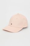 Бавовняна кепка Tommy Hilfiger колір рожевий однотонна Бавовняна кепка Tommy Hilfiger колір рожевий однотонна