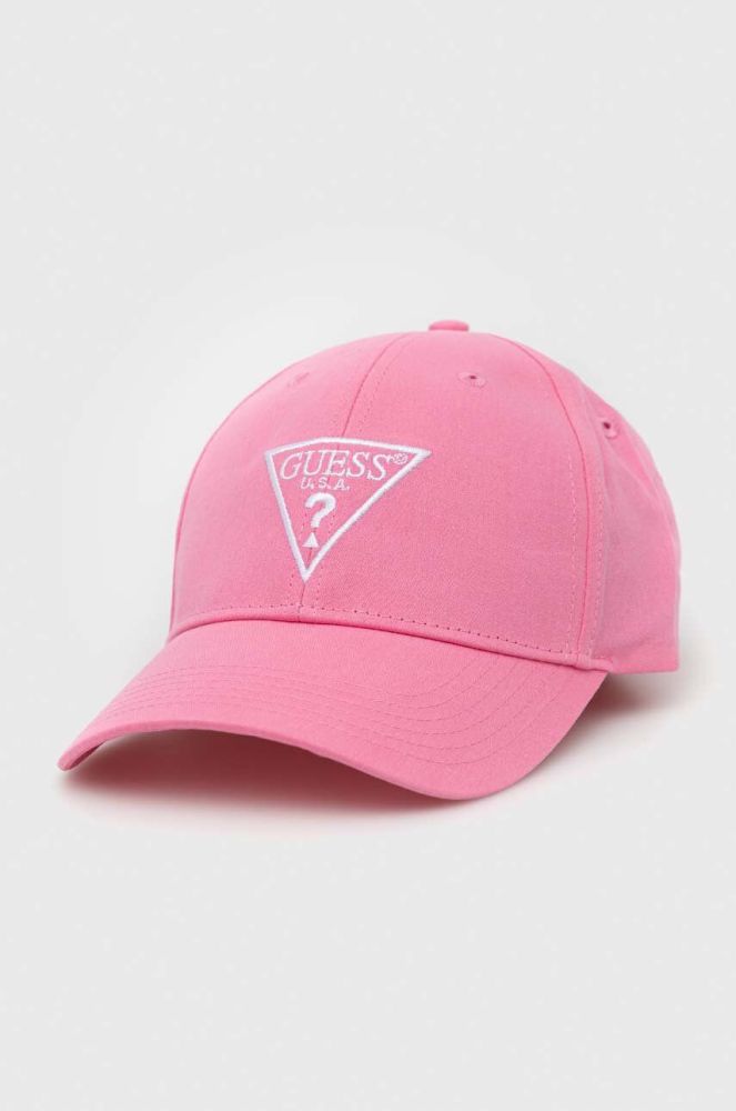 Бавовняна кепка Guess колір рожевий з аплікацією (3157368)