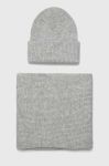Шапка та шарф з домішкою вовни Pieces Amelie колір сірий Шапка та шарф з домішкою вовни Pieces Amelie колір сірий