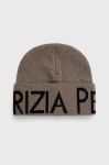 Вовняна шапка Patrizia Pepe колір сірий з товстого трикотажу вовна Вовняна шапка Patrizia Pepe колір сірий з товстого трикотажу вовна