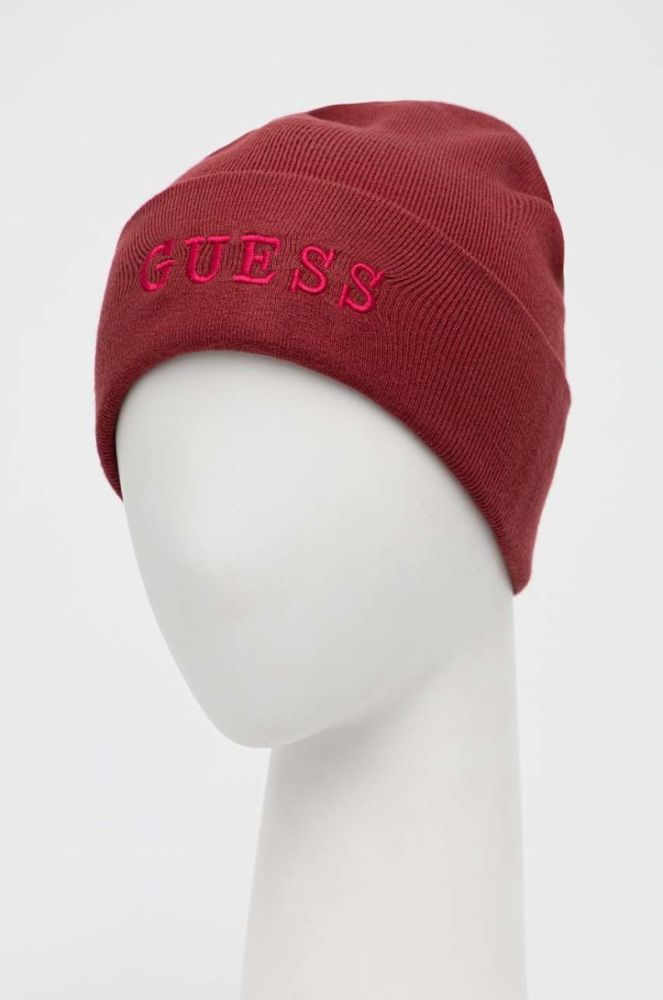 Шапка Guess колір бордовий фото 2