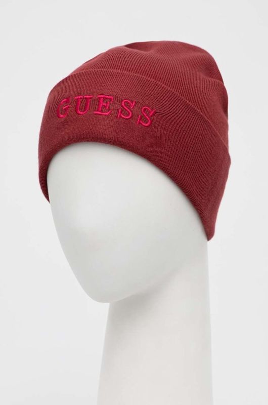 Шапка Guess колір бордовий фото 2