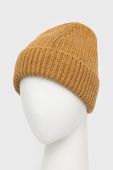 Шапка з домішкою вовни Mustang колір жовтий з товстого трикотажу