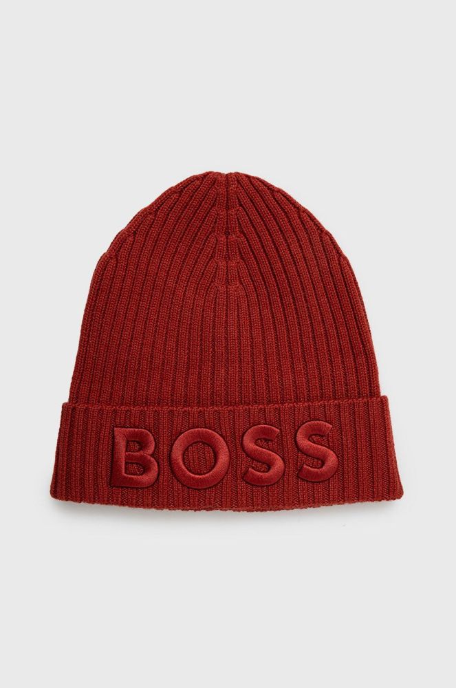 Вовняна шапка BOSS колір червоний вовна (2744342)