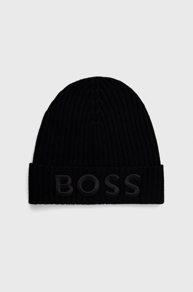Вовняна шапка BOSS колір чорний вовна (2744116)