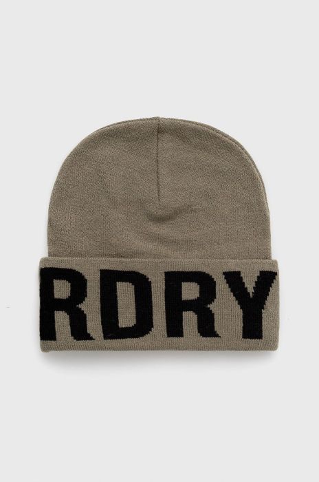 Шапка Superdry колір зелений з товстого трикотажу