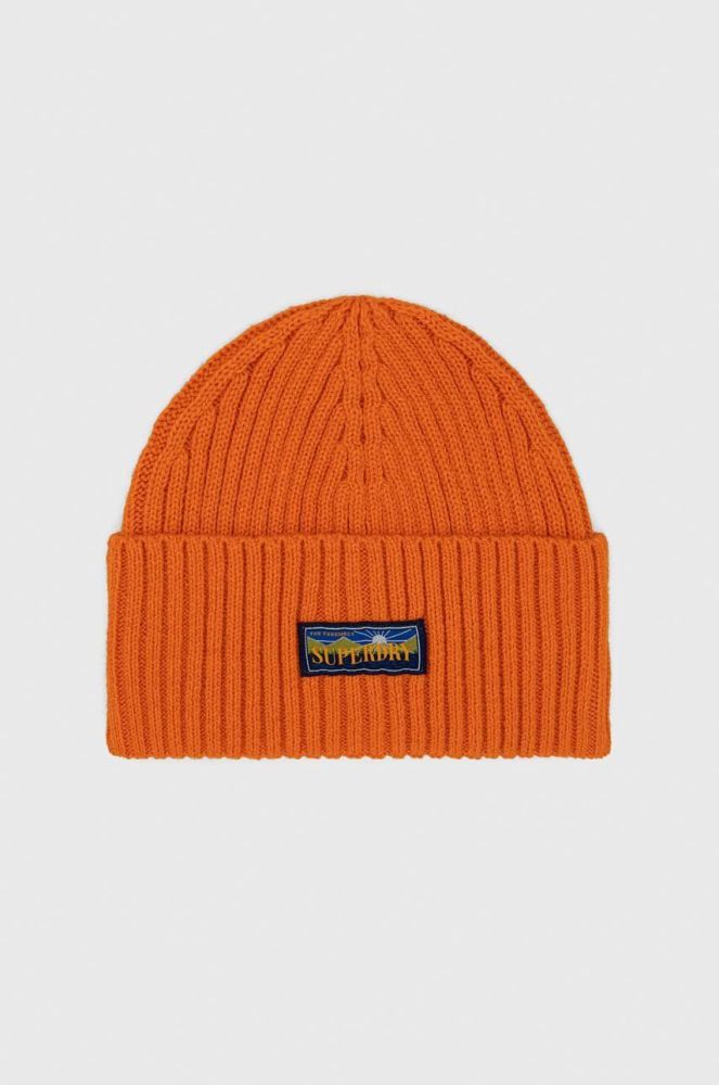Вовняна шапка Superdry колір помаранчевий з товстого трикотажу вовна