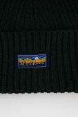 Вовняна шапка Superdry колір зелений з товстого трикотажу вовна
