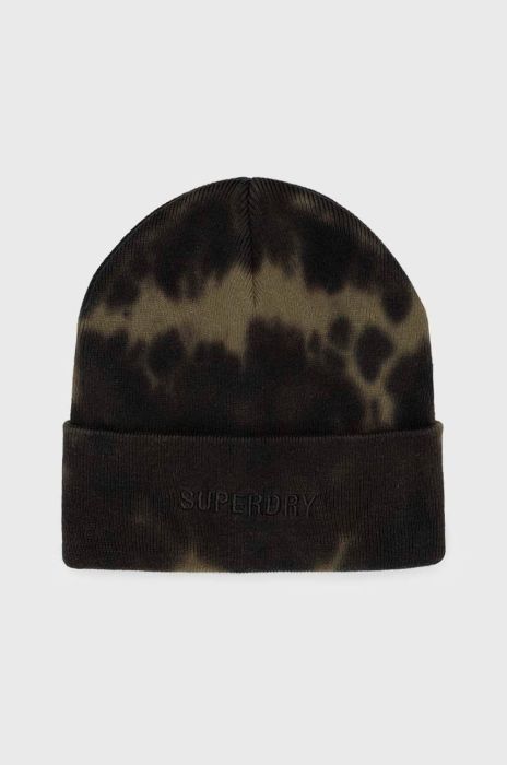 Бавовняна шапка Superdry колір зелений з товстого трикотажу з бавовни