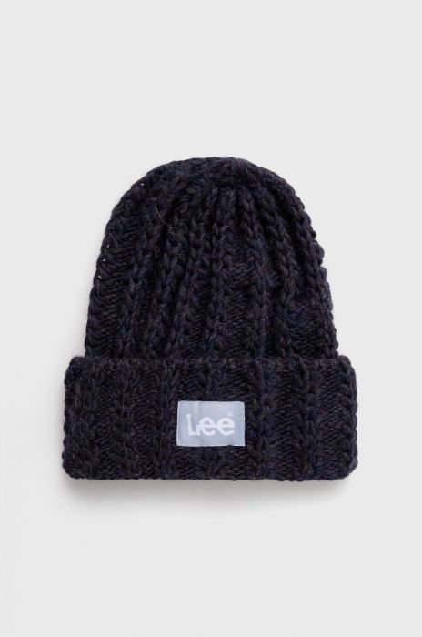Шапка з домішкою вовни Lee колір синій з товстого трикотажу