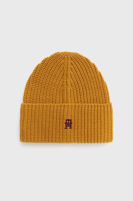 Вовняна шапка Tommy Hilfiger колір жовтий вовна Вовняна шапка Tommy Hilfiger колір жовтий вовна