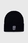 Вовняна шапка Tommy Hilfiger колір синій з товстого трикотажу вовна Вовняна шапка Tommy Hilfiger колір синій з товстого трикотажу вовна