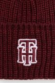Вовняна шапка Tommy Hilfiger колір бордовий з товстого трикотажу вовна
