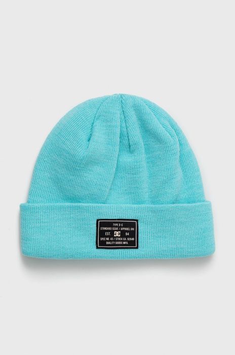Шапка з домішкою вовни DC колір бірюзовий з товстого трикотажу