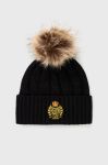 Шапка з домішкою вовни Lauren Ralph Lauren колір чорний з товстого трикотажу Шапка з домішкою вовни Lauren Ralph Lauren колір чорний з товстого трикотажу