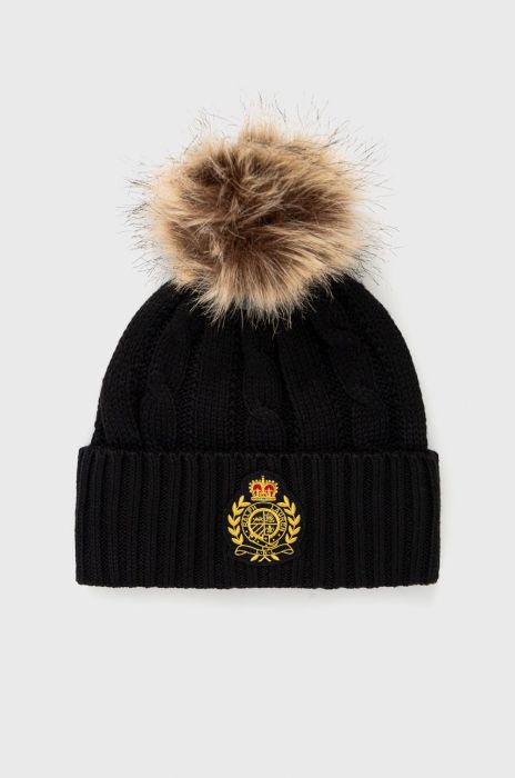 Шапка з домішкою вовни Lauren Ralph Lauren колір чорний з товстого трикотажу