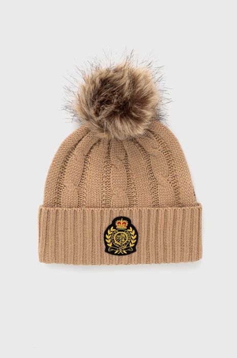Шапка з домішкою вовни Lauren Ralph Lauren колір коричневий з товстого трикотажу