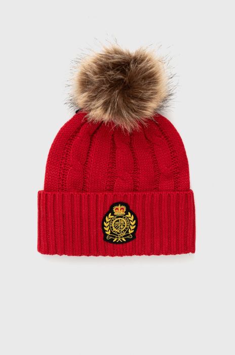 Шапка з домішкою вовни Lauren Ralph Lauren колір червоний з товстого трикотажу