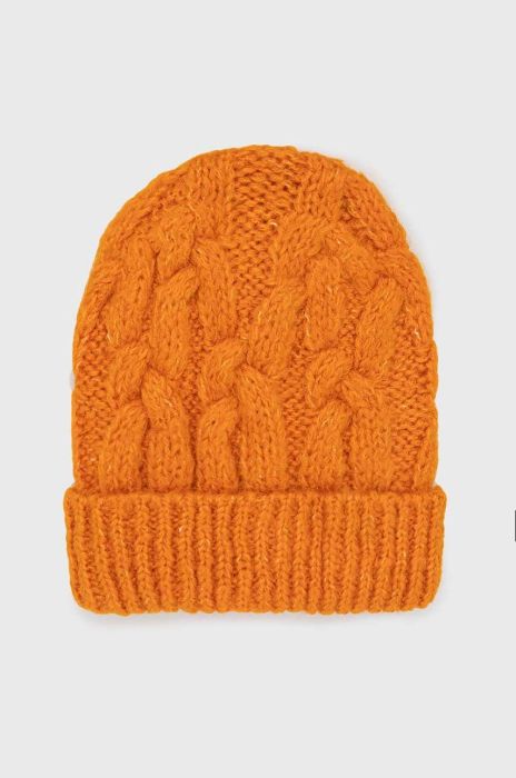 Шапка з домішкою вовни United Colors of Benetton колір помаранчевий з товстого трикотажу