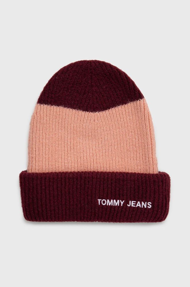 Шапка з домішкою вовни Tommy Jeans колір бордовий (2608114)