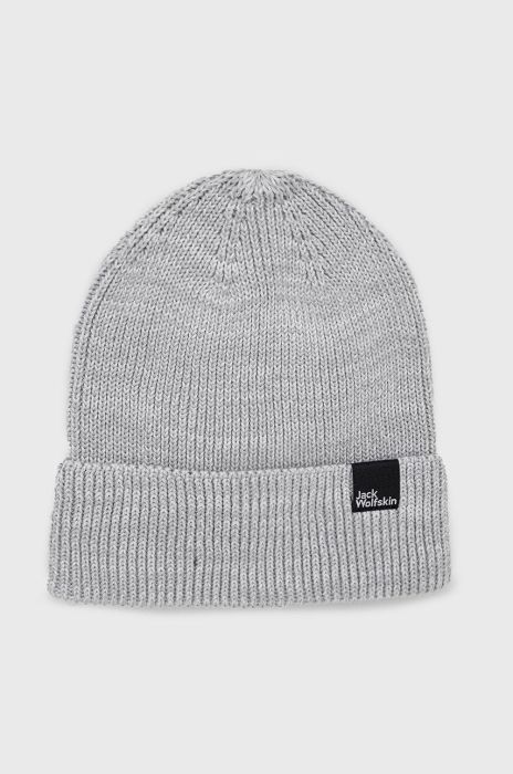 Бавовняна шапка Jack Wolfskin колір сірий з тонкого трикотажу з бавовни