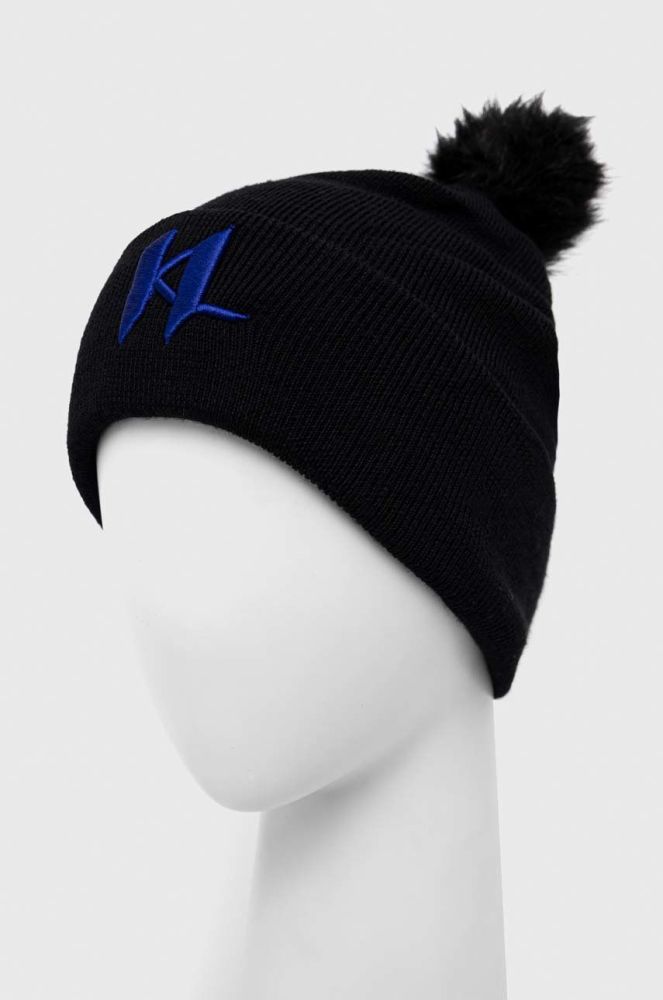 Вовняна шапка Karl Lagerfeld колір чорний з товстого трикотажу вовна