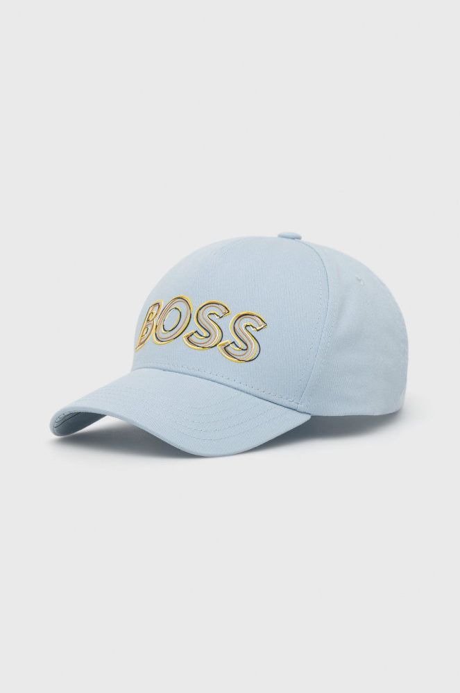 Бавовняна кепка BOSS Boss Athleisure з принтом колір блакитний
