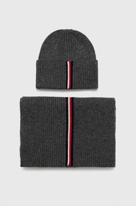 Шерстяна шапка і шарф Tommy Hilfiger колір сірий