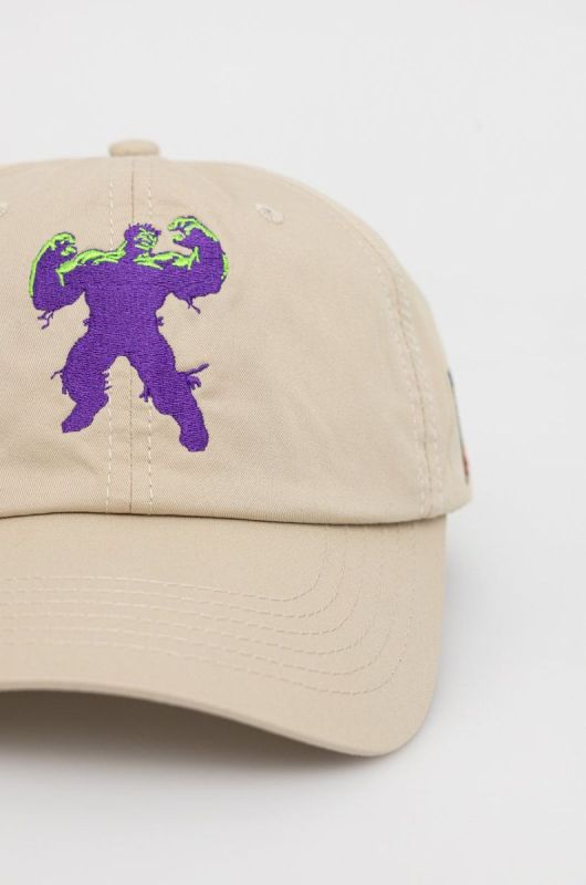 Бавовняна кепка HUF X Marvel Hulk колір бежевий з аплікацією фото 2