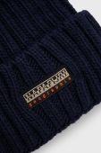 Шапка з домішкою вовни Napapijri колір синій з товстого трикотажу