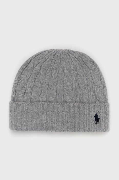 Вовняна шапка Polo Ralph Lauren колір сірий з тонкого трикотажу вовна (2755495)